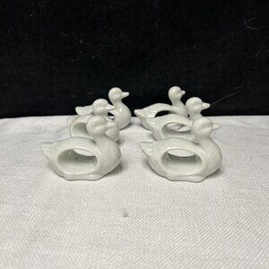 Vintage White Porcelain Made In Japan Napkin Rings Duck Lot Of 6